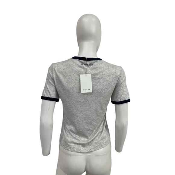 Sporty & Rich 'Crest' Grey Cotton Ringer Tee Size XS - NWT - Picture 3 of 5